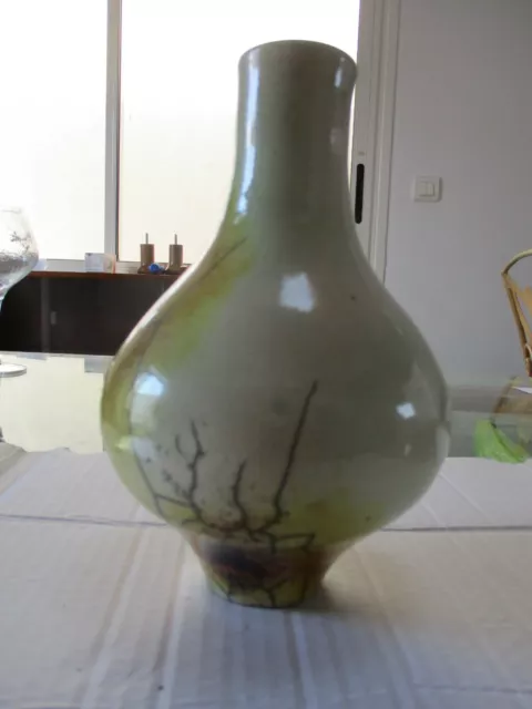 Ancien  Vase En Gres Emaillé Signé, A Identifier