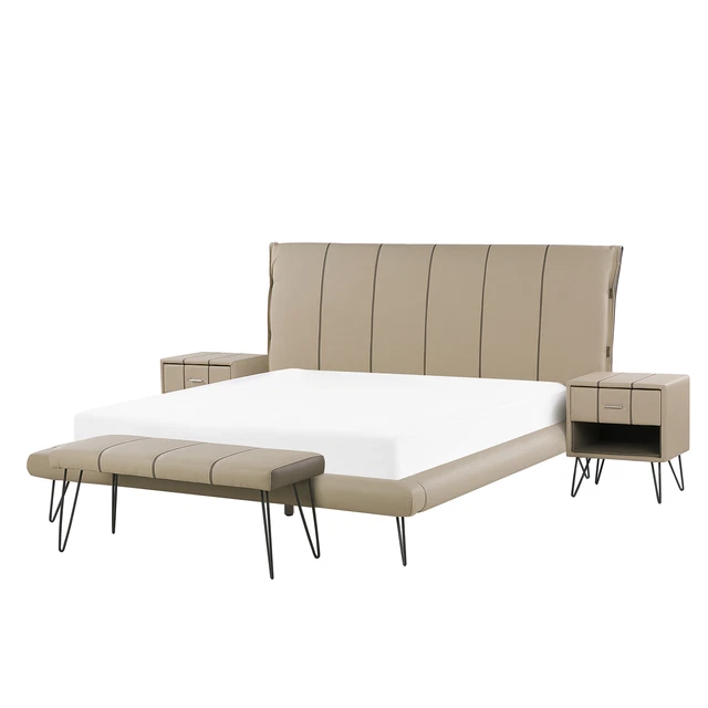 Ensemble de Chambre à Coucher Lit Double 160 x 200 cm 2 Tables de Chevet et Bou Ensemble de Chambre à Coucher Lit Double 160 x 200 cm 2 Tables de Chevet et Bou