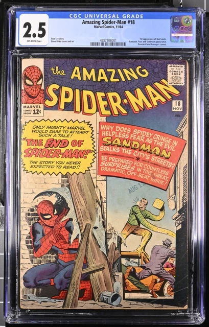 AMAZING SPIDER-MAN #18 CGC 2.5🥇1st APP OF NED LEEDS🥉3rd SANDMAN4️⃣th KRAVEN🎥