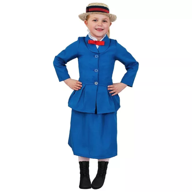 Childs Magical Nanny Costume Girls Boater Hat Book Day Character Fancy Dress