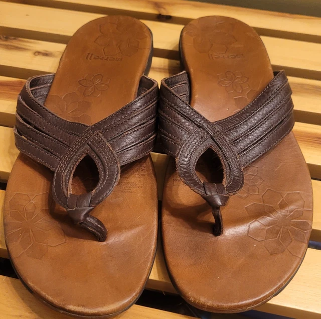Merrell Women's Lidia Brown Leather Slip-On Flat Flip Flops Sandals Size 8