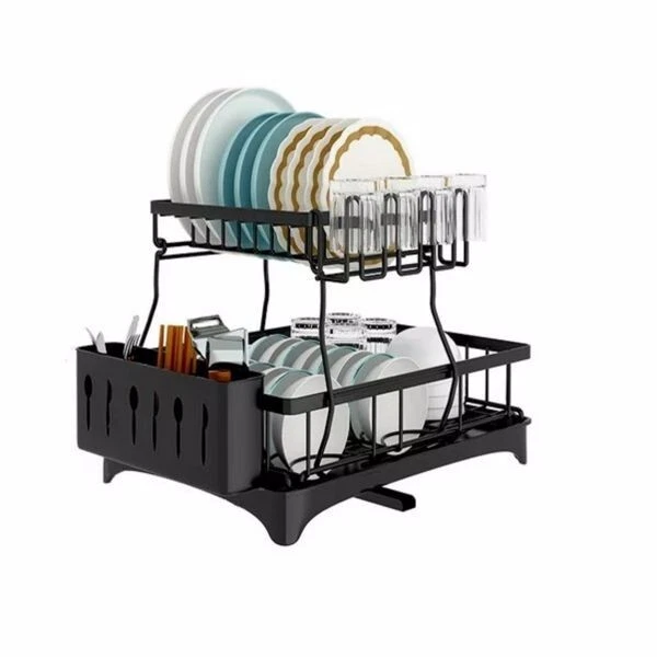 Dish Drying Rack for Kitchen Counter, 2 Tier with Drain Set Cup Holder Utensil