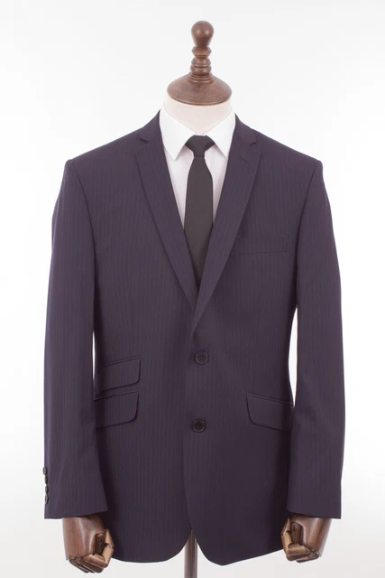Uomo Abito Blu Navy Gessato Drescott su Misura Fit 42R W40 L31