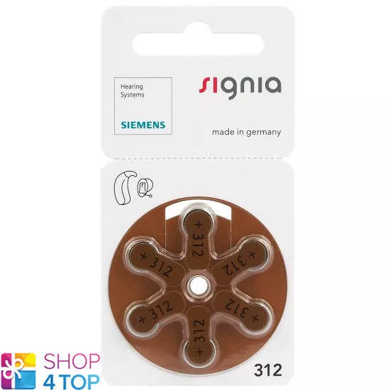 6 Siemens Signia Taille 312 Mf PR41 Hearing Aid Batteries 1.45V Zinc Air Neuf