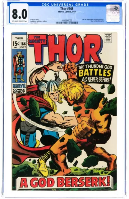 Thor # 166 Cgc 8.0 2nd Complet Apparence Lui Warlock Vs Jack Kirby