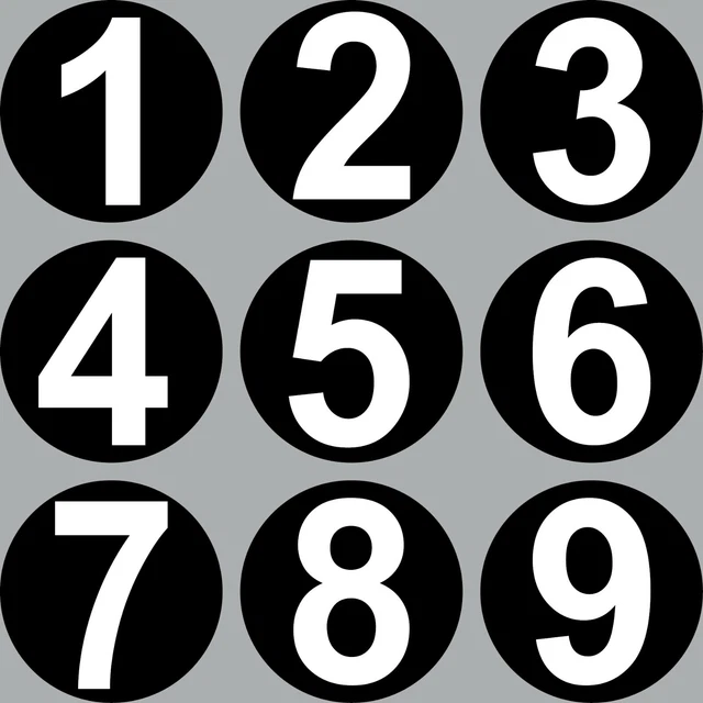 9 ÉTIQUETTE 15CM Sticker Numéro 1 - 9 de Départ Blanc Sur Noir ...