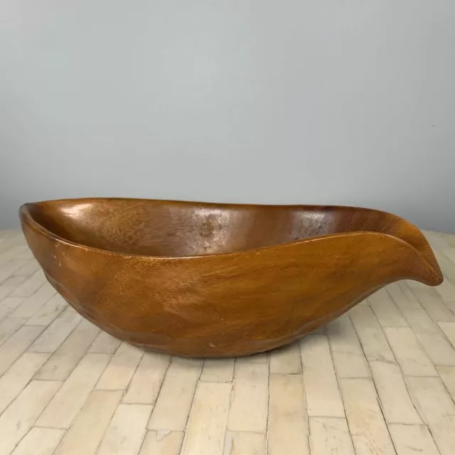 Vintage Christian Sorensen Hawaii Carved Monkeypod Wood Bowl Leaf Shaped MCM