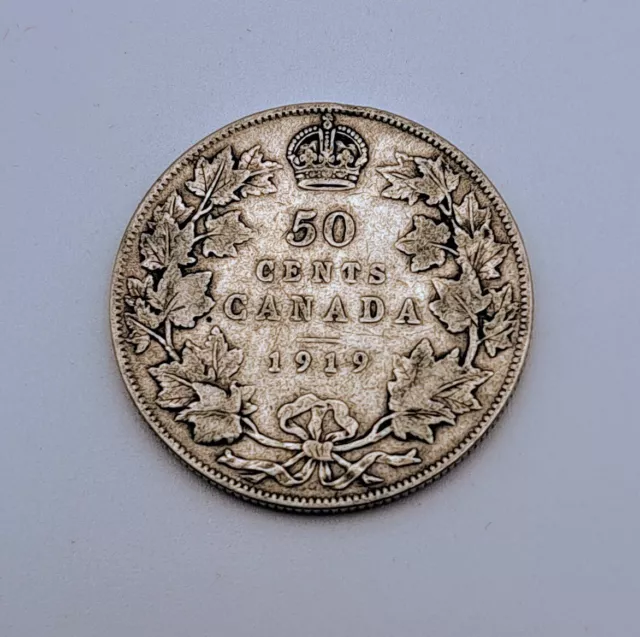 Canada 1919 Silver 50 Cents Half Dollar Coin