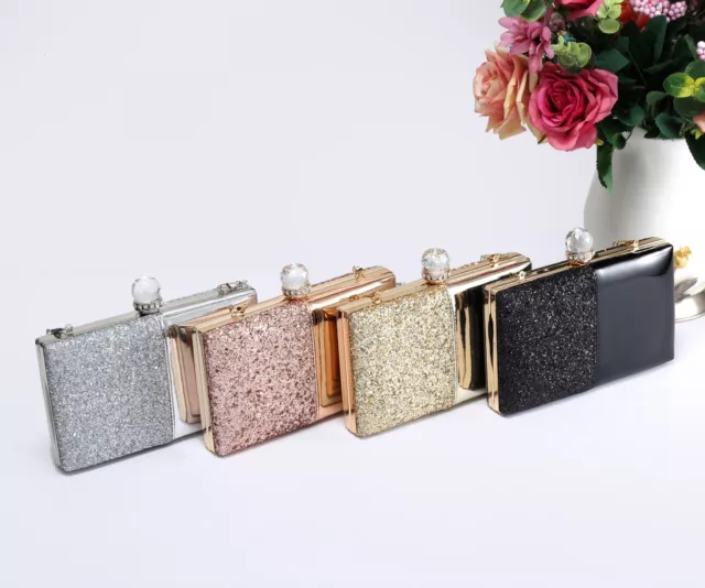 Women's Shiny Patent Diamante Crystal Evening Clutch Purse Shoulder Bag Handbag