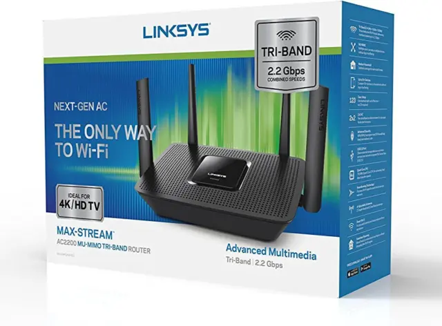 NUOVO Linksys Max Stream AC2200 EA8300 MU-MIMO router WiFi tri-band 4K-HD TV