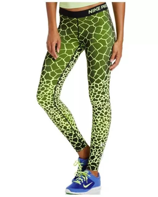 NIKE PRO Neon Green Pro Engineered Dri-Fit Giraffe Print Leggings SIZE MEDIUM
