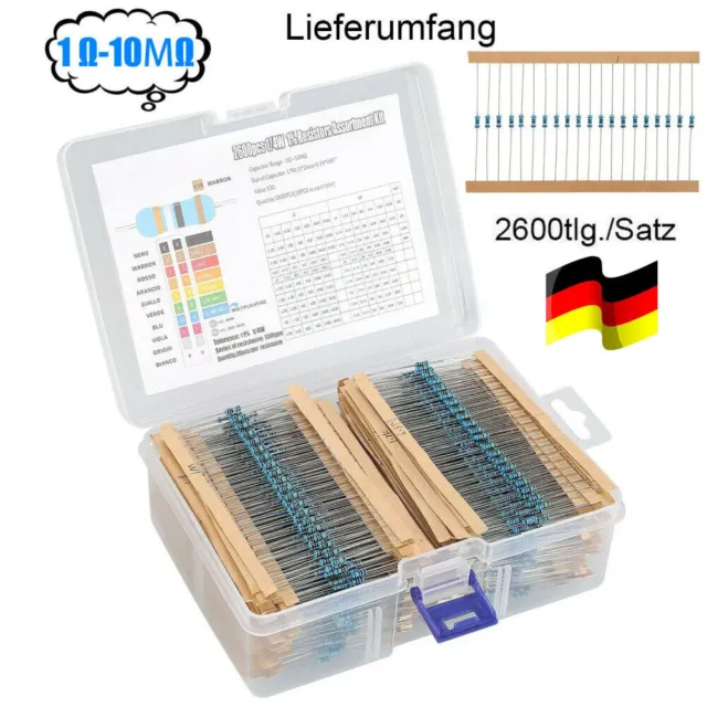 2600stk Widerstände Resistor Metallfilm 1/4W Widerstand  1Ω-10MΩ Sortiment Set