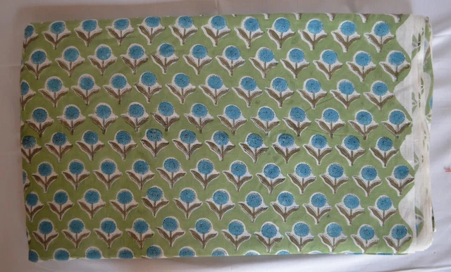 Vert Main Bloc Tissu Imprimé Indien Coton Femme Couture Tissu pour Artisanat Art
