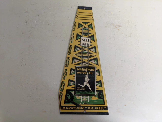 ! Vintage Marathon Motor Oil Porcelain Gas Pump Sign Gasoline Die Cut