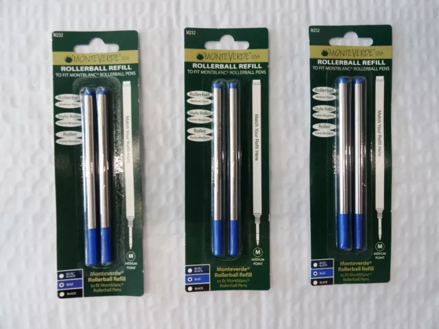 MONTBLANC BY MONTEVERDE ROLLERBALL MEDIUM Point Refills BLUE 6 Pack NEW MONTBLANC BY MONTEVERDE ROLLERBALL MEDIUM Point Refills BLUE 6 Pack NEW