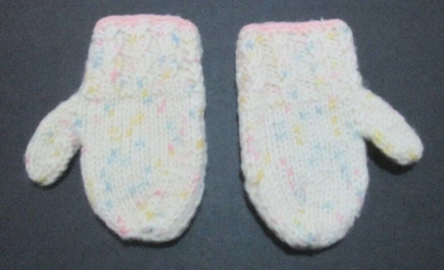 Toddler Girls Vintage Handmade Knit Crochet Pastel Cable Mittens 12-24 Mon 2T 3T