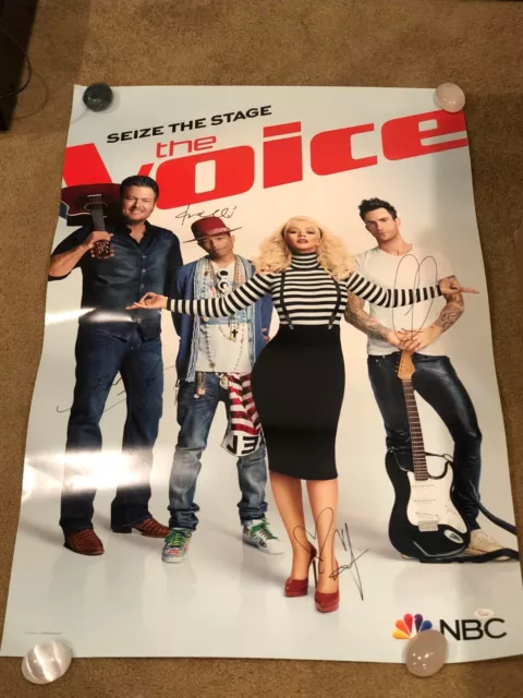 The Voice Cast Signed Poster Gwen Stefani Adam Levine Pharrell Blake Shelton Jsa