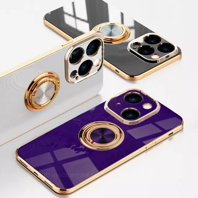 For iPhone 12 13 14 Pro Max 11 XR 8 7 Magnetic Shockproof Ring Holder Case Cover