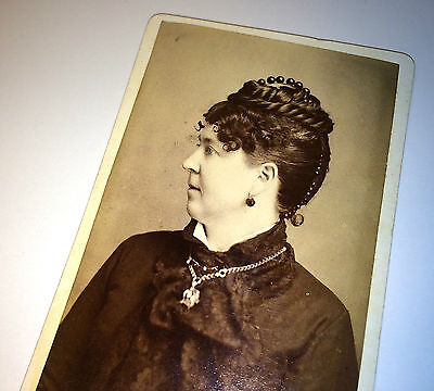 Antique Victorian Canadian Woman W/ Fantastic Hairstyle Owen Sound Old CDV Photo