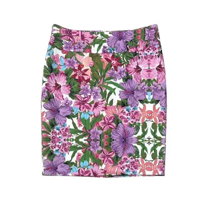 Review Pink Floral Print Lined Pencil Skirt Size 10 Small S Knee Length