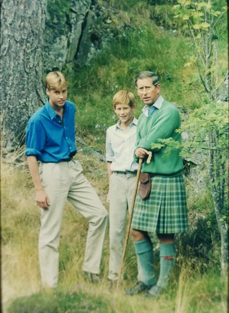 PRINCE CHARLES & PRINCE WILLIAM at Bamoral - Original 35mm COLOR Slide - 1997