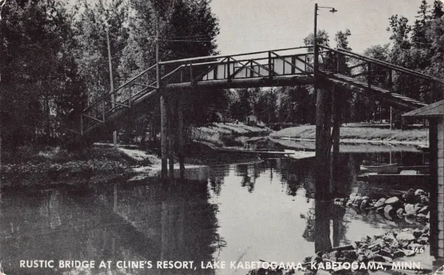 Lake Kabetogama MN Minnesota Cline's Resort Rustic Bridge Vtg Postcard C27