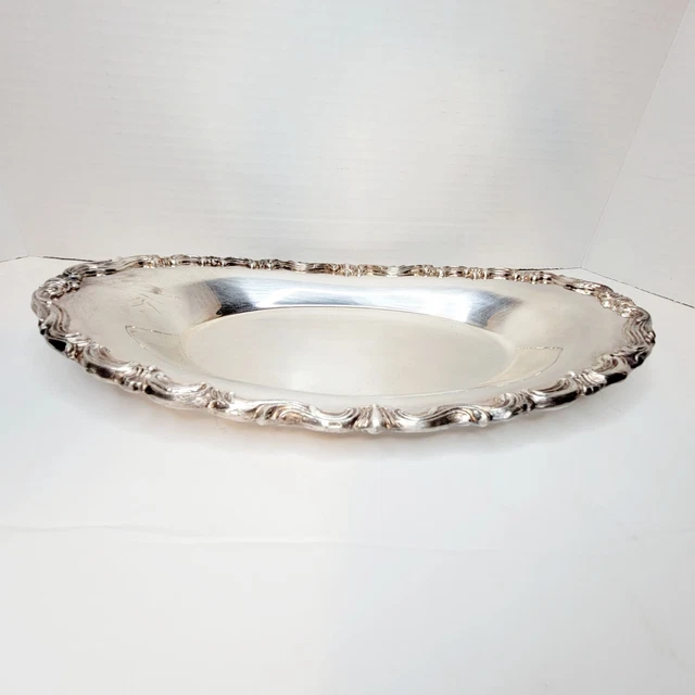 Vintage Rogers Silver Plate Oval Serving Dish Tray Ornate Rims