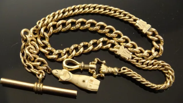 Stunning Antique Gold filled Pocket Watch Chain's Fob/T-Bar/28.5 gram /12 inches