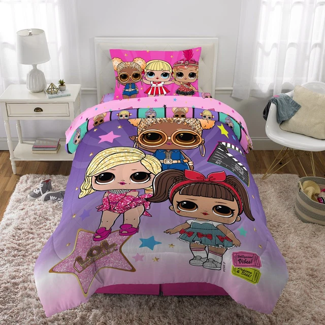 LOL SURPRISE KIDS Twin Bed in a Bag Comforter and Sheets Purple and