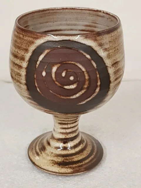 Vintage Briglin Studio Pottery Earthenware Goblet Wax Resist Swirls Unmarked