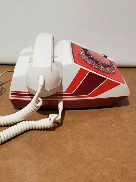 Vintage Rare 1980 ITT Rotary Modern Space Age Land Line Telephone Red White