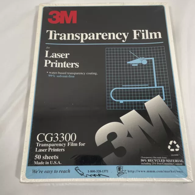 3M Transparency Film 50ct CG3300 8.5” x 11” NOS Copier Clear Laser Printers