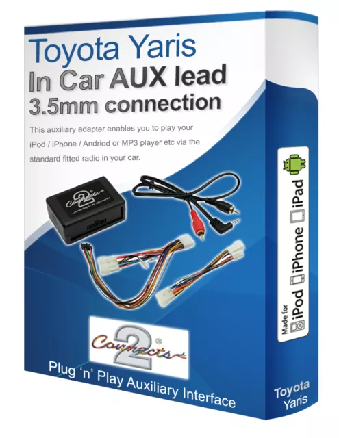 Toyota Yaris AUX lead, iPod iPhone MP3 player, Toyota AUX adaptor interface kit