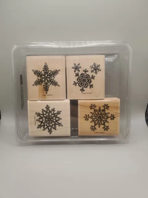 1998 Stampin' Up! Lace Snowflakes Wood Mounted Rubber Stamp Set (4) Winter Snow
