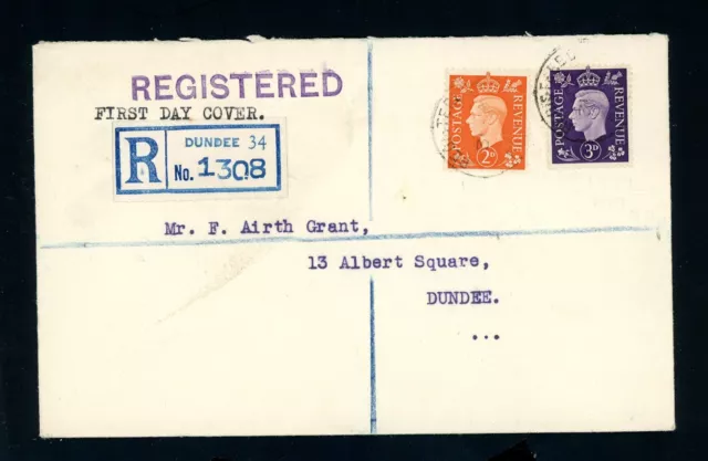 1938 Registered First Day Cover with GVI 2d and 3d Values  (M158)