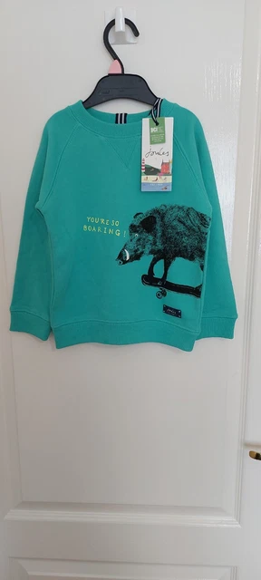 Joules Ventura Sweatshirt Jumper Pullover Age 2 New with Tags Green Boar Slogan