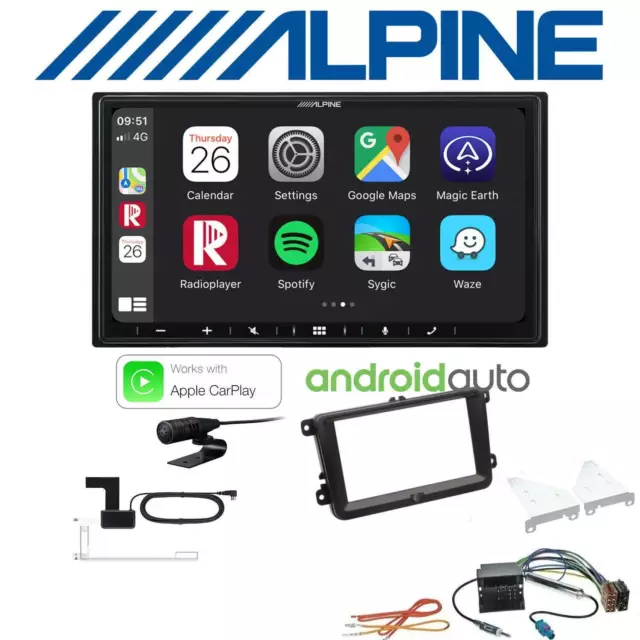 Alpine Autoradio DAB+ Android Auto Apple CarPlay für Volkswagen VW Polo schwarz