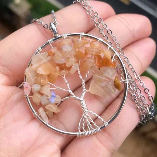 Natural Red Aventurine Gems Tree Of Life Necklace Chakra Reiki Healing Amulet