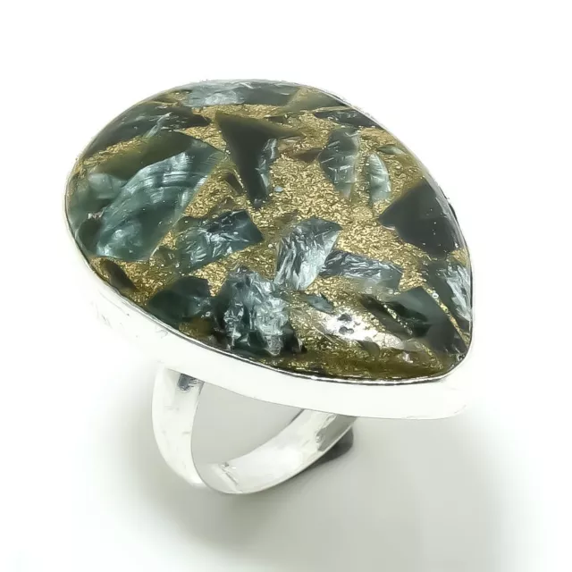 925 Sterling Silver Copper Seraphinite Gemstone Handmade Ring Jewelry Size 9