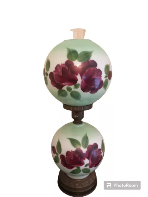VINTAGE GONE WITH THE WIND ROUND GLOBE PARLOR TABLE LAMP hand painted ROSES 3way
