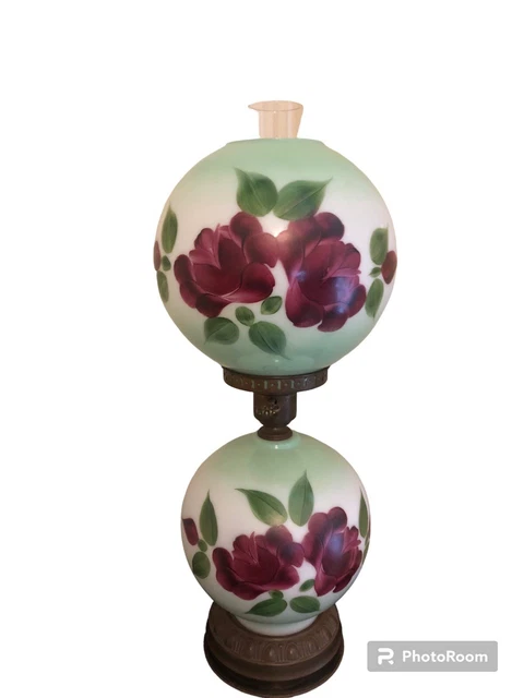 VINTAGE GONE WITH THE WIND ROUND GLOBE PARLOR TABLE LAMP hand painted ROSES 3way VINTAGE GONE WITH THE WIND ROUND GLOBE PARLOR TABLE LAMP hand painted ROSES 3way