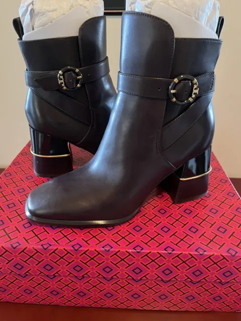 NIB Tory Burch Multi Logo Buckle  Boots 8.5 NEW Booties Coco Brown