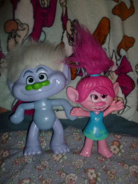 2 Hasbro Trolls Poppy and Diamond Guy.Glitter figure.Hard plastic.FREE PP.