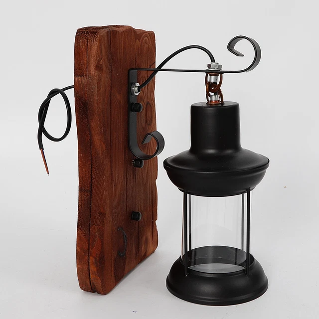 Retro Industriell Wandleuchte Vintage 220V Garten Wandlampe Laterne Holz Licht