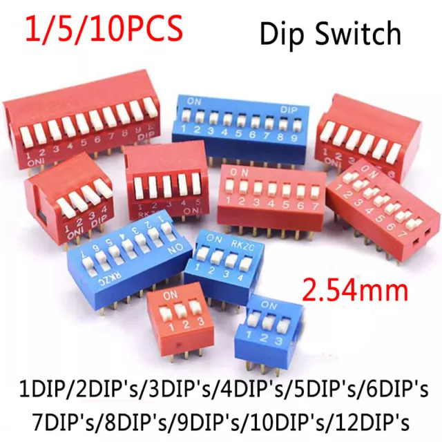 Modulo switch Slide Dip 2,54 mm DIL SPST 1 DIP a 12 DIP disponibili PCB rosso blu