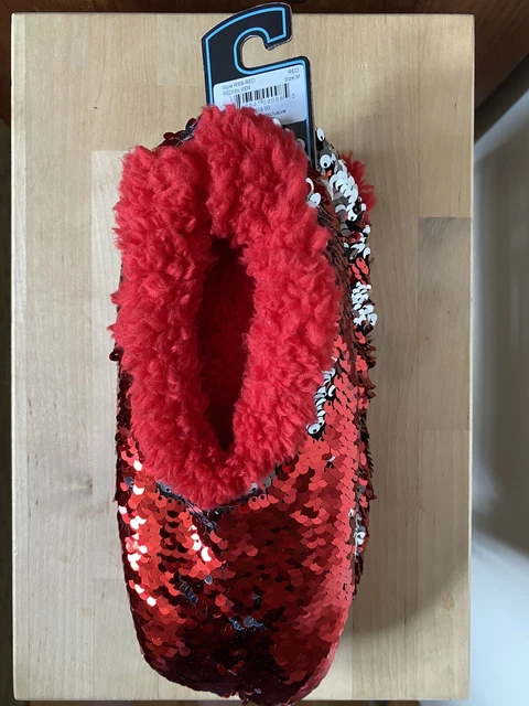 Snoozies red sequin slippers 2025