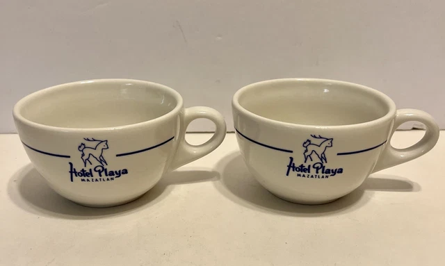 Hotel Playa Mazatlan Coffee Cup (2) Anfora Mexico 1999 Cream & Blue