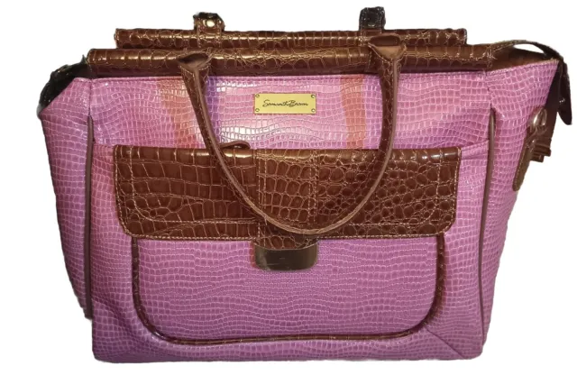 Pretty Samantha Brown Classic Croc Embossed Carry On Bag Luggage Pink Crocodile