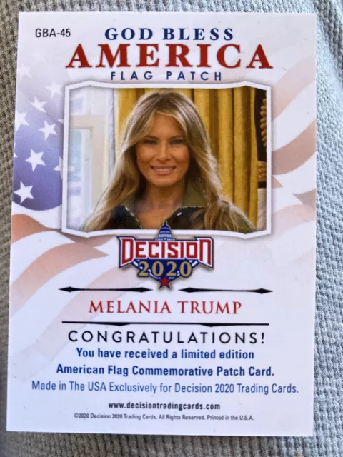 Melania Trump 2020 Decision SILVER FOIL GOD BLESS AMERICA FLAG PATCH GBA45 2