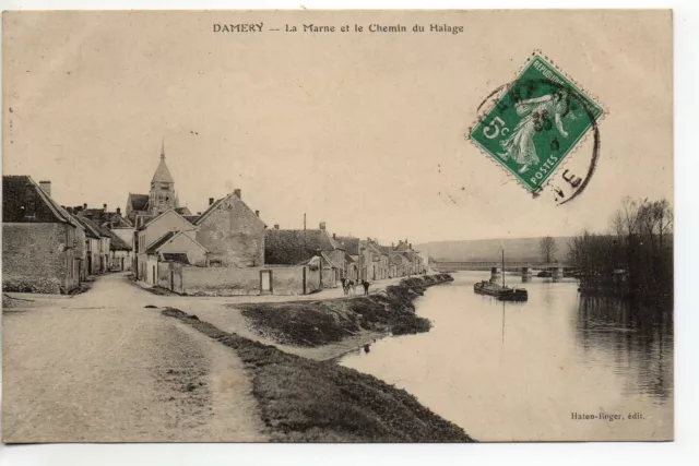 DAMERY - Marne - CPA 51 - Peniche sur la Marne et le du trawling